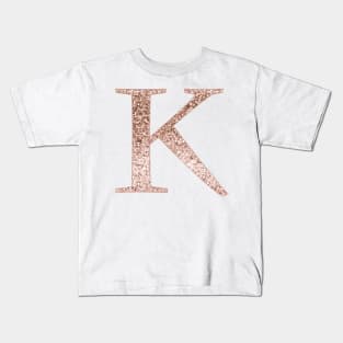 K rose gold glitter monogram letter Kids T-Shirt